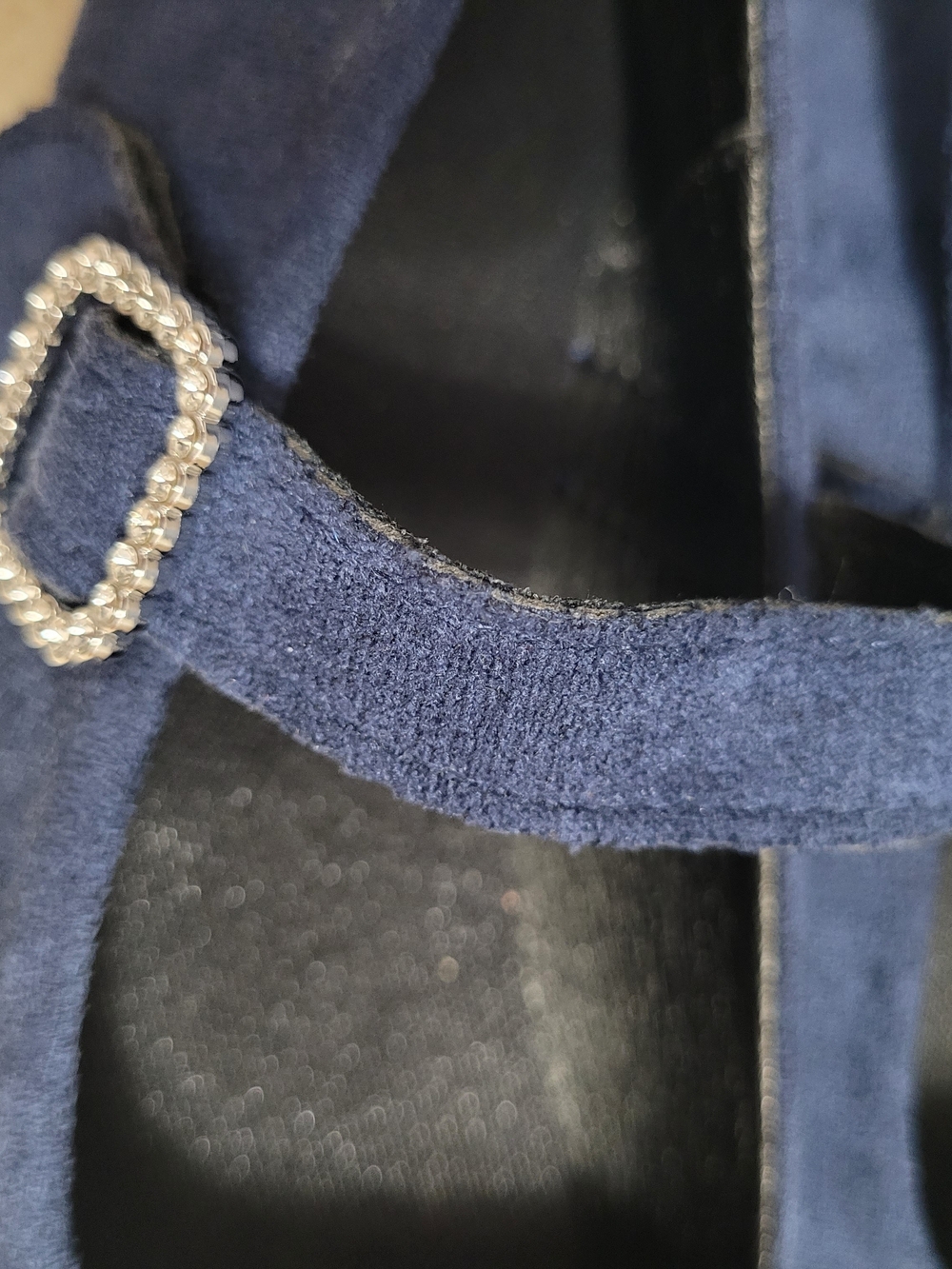 047 Chic Navy Faux-Suede Mary Jane Flats - Rhinestone Buckles, EU 37 / US 6.5-7 - Picture 7 of 12
